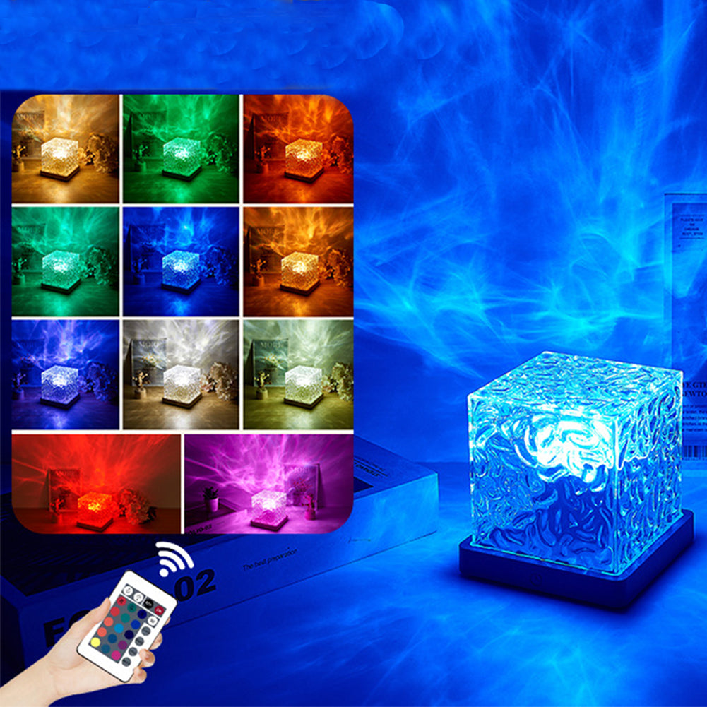 Water Ripple Light With Remote Control, Flame Effect 16 Colors Rotating Water Ripple Light, 3W Square Dynamic Projector